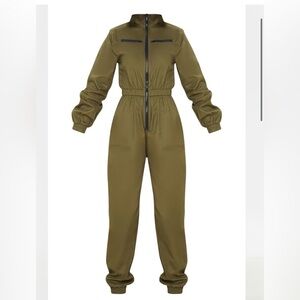 Khaki green Boiler Contrast Zip Jumpsuit Olive Green Women's Jumpsuit size 8